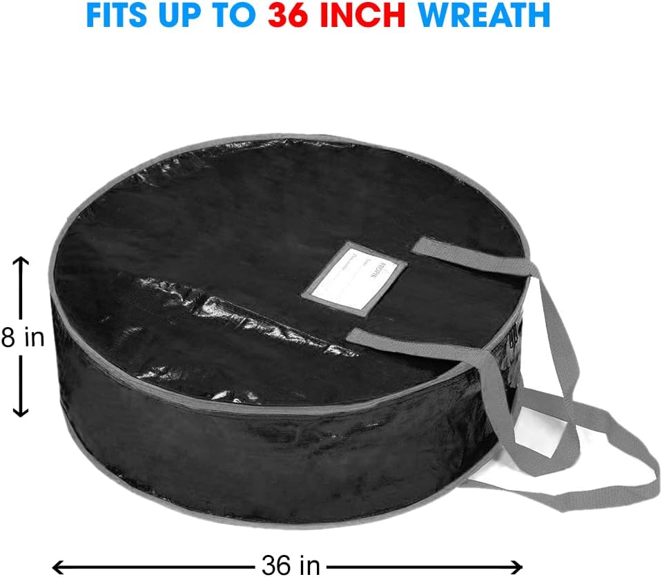 Propik Wreath Storage Bag - Tear-Resistant Holiday Garland Container | Heavy-Duty Handles, 36" X 8", Black