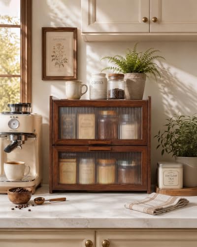Kitsure Wooden Bread Box with Double Layers, Large 14.4 x 9.5 x 13.4 in, Brown Kitchen Storage
