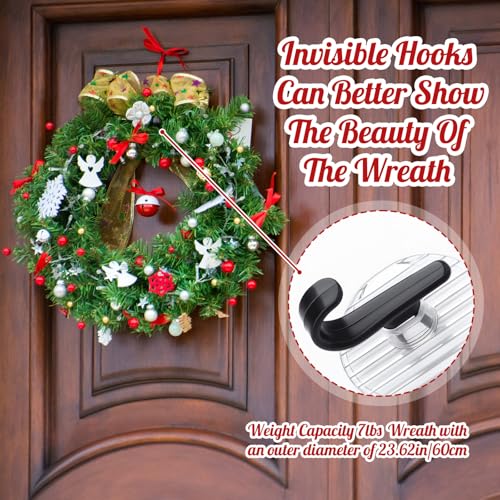 Thyle 12 Pcs 1.8 Inch Christmas Wreath Hangers Large Adhesive Wall Hooks Xmas Black Heavy Duty Over The Door Hook for Smooth Front Door Garage Windows Wreaths Christmas Party Festival Decorations