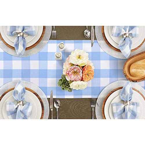yuboo Light Blue Gingham Table Runner, Summer Blue and White Buffalo Plaid Check Table Cloth 72 inches Long, Fall Table Decor Party Supplies, Farmhouse Baby Shower Birthday Christmas Decorations