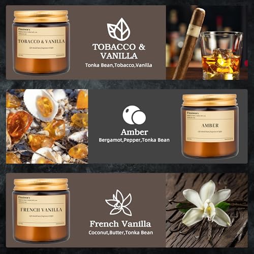 TOBACCO/Amber/Vanilla Soy Candles, 9 Pack - Long-Lasting 270 Hours