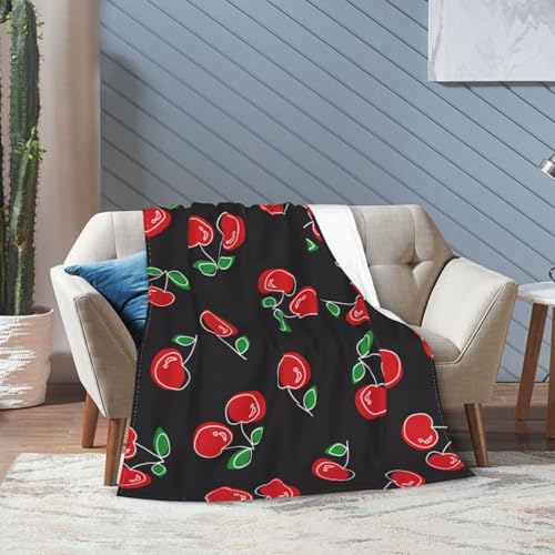 GVGOAGL Red Cherry Black Lightweight Throw Blanket 80x60 for Adults - Cozy Flannel Bed Cover