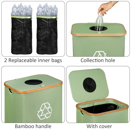 iEGrow 110L Green Recycling Bin with Lid, 29 Gallon, Foldable & Removable Bags