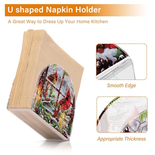 SUABO Red Cardinals Old Window Napkin Holder for Table Decor Acrylic Kitchen Accessory
