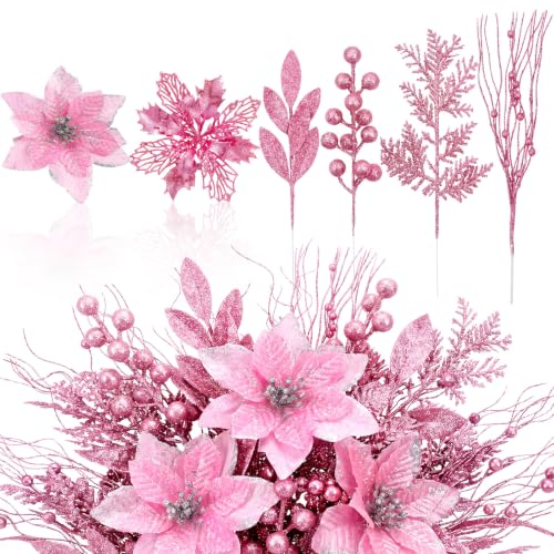 52 Pcs Christmas Picks and Sprays Artificial Floral Pick, Pink