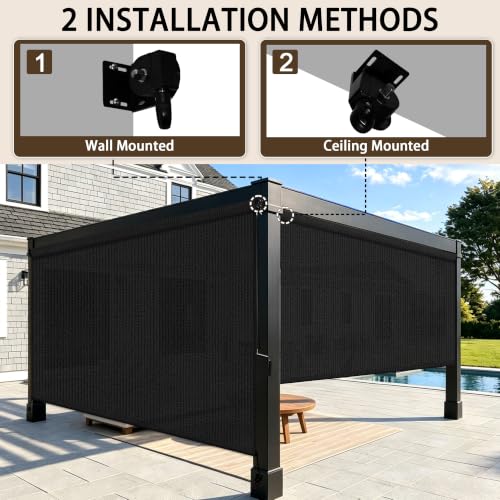 Zephyr Place Black 96x96 Outdoor Roller Shades Cordless UV Block Patio Blinds