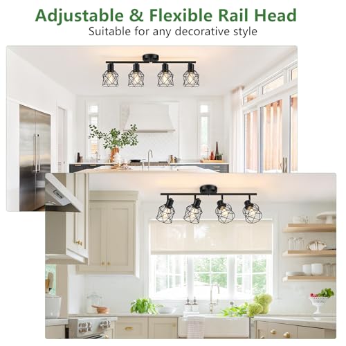 Baocuz 4-Light Semi Flush Mount Ceiling Light - Black, Adjustable Farmhouse Fixture