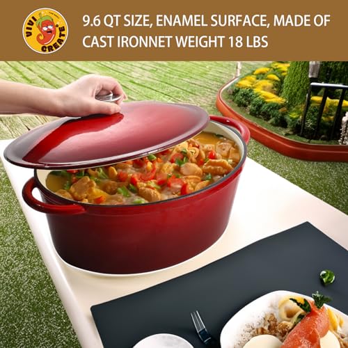 9.6 QT Enamel Cast Iron Dutch Oven - Red Gradient, Oval, Heavy Duty