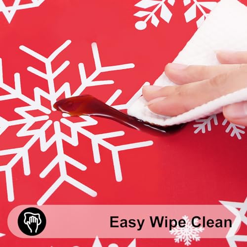 Smiry Christmas Round Fitted Tablecloth 42-50 Inch with Elastic Windproof Edge - Xmas Red & White