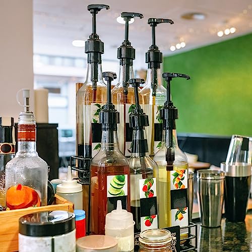 Black 12 Pack 25 oz Plastic Syrup Bottles with Pump Dispenser - Home Bar
