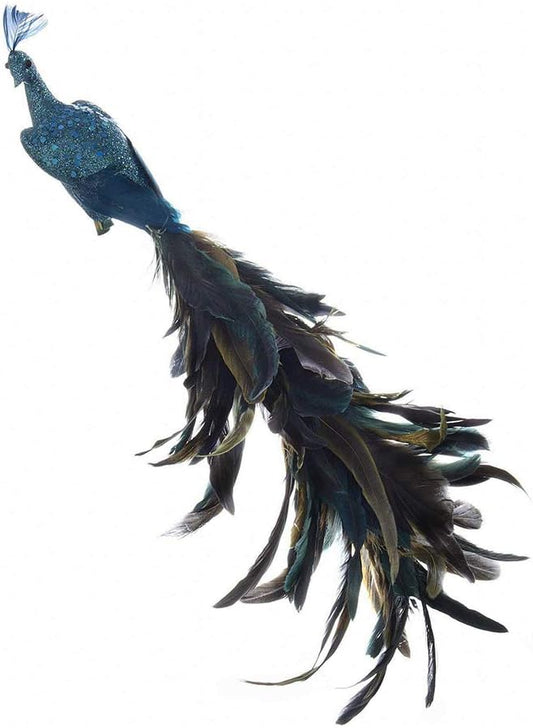 18-Inch Decorative Peacock Feather Clip by Kurt Adler - Elegant Home Accent