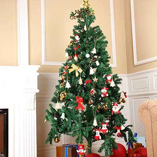 Tatuo 50 Pieces Wooden Christmas Tree Cutouts Embellishments Hanging Ornaments with Ropes for Christmas Decoration, Festival, Wedding, Craft