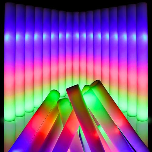 Wellent 130 PCS LED Foam Glow Sticks Bulk - Colorful Party Favors with 3 Modes