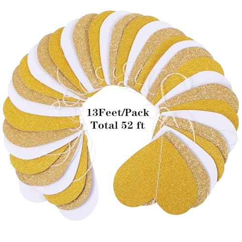 White-Gold Champagne Party-Decorations Heart Streamers Garland 52ft Hanging Streamers Banner Christmas Engagement Hanging Decoration Streamer Banner for Anniversary Wedding Birthday Bachelorette