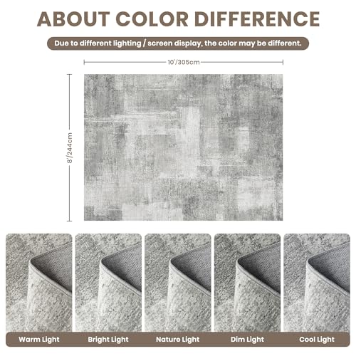 Washable Area Rug 8x10 - Neutral Abstract Grey Rug for Living Room - Non-Slip, Soft, Eco-Friendly