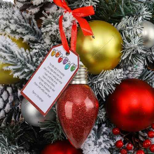 Christmas Friendship Ornament - 3.15'' Glitter Christmas Bulb with Poem Card & Red Bow Stocking Stuffer for Women