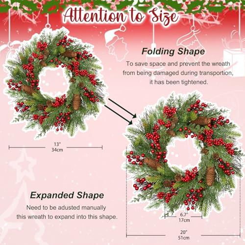 20 inch Christmas Wreath, Wreath for Front Door Wreaths with Red