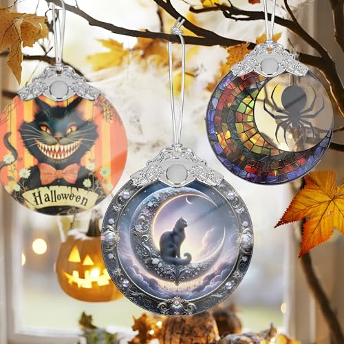 Stained Glass Christmas Ornaments - Tree Decorations - Gift Exchange Ideas - Witch Black Cat Design