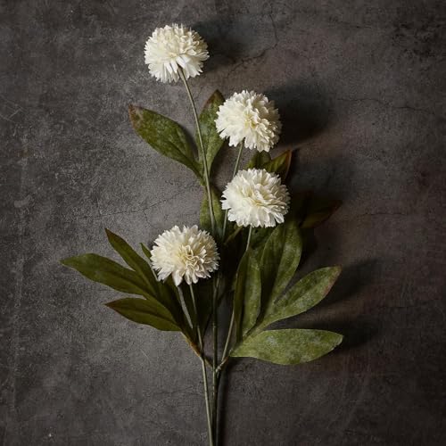 Cream Artificial Pompon Mum Flower Stems - 12 Pack, 27 Inch Faux Flowers for Vase & DIY Decor