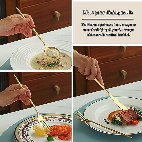 Evanda 60-Piece Gold Silverware Set for 20 - Titanium Gold Plated Flatware for Wedding & Parties - Variation 2. 60 Piece B