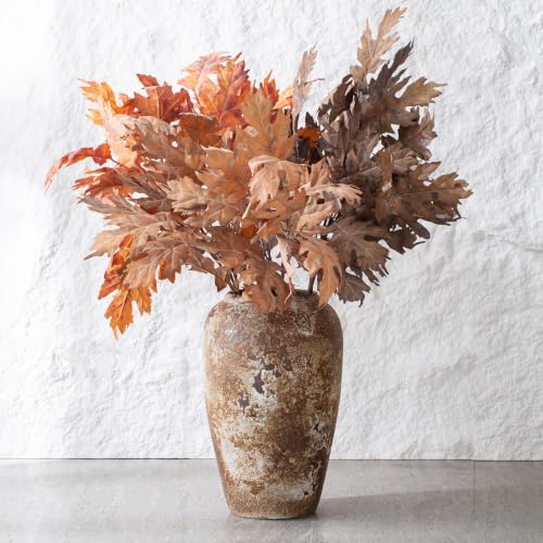 Fall Oak Stems - 6 Pcs 35-Inch Faux Autumn Branches with Foliage, Vintage Brown-Orange Variation