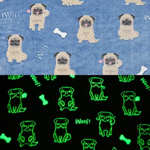 Glow in The Dark Pug Blanket, Super Soft Glowing Pugs Gifts for Pug Lovers Gift for Kids Pugs Stuffed Animal Blanket for Dog Lovers (Glow Pugs, 47" x 60")
