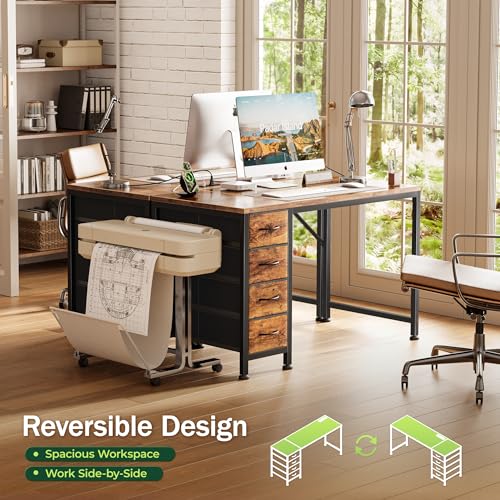 PRAISUN Rustic Brown 39.4 Inch Computer Desk with Power Outlets & USB-C Port, Reversible Gaming & Office Workstation