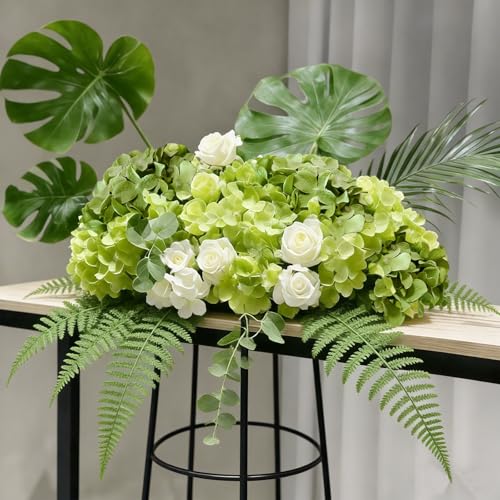 Cherica Green Mix 50 Pcs Faux Hydrangea Artificial Flowers Bulk for Home & Events