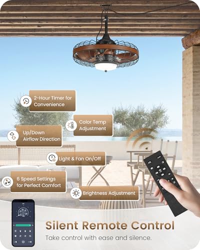 Outdoor Waterproof Ceiling Fan with Lights - 20 Inch, Remote & APP Control, Reversible, Dimmable, 6 Speeds, Timer
