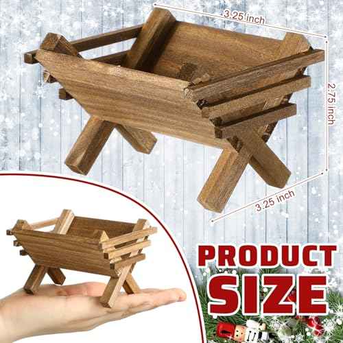 Menkxi Baby Jesus Manger Ornament Wooden Manger with Natural Hay Jesus Nativity Scene Decoration Religious Christmas Decoration Mini Manger for Indoor Nativity Scene