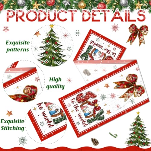 Christmas Table Runner,Jesus Joy to The World Table Runner,Bow and Christmas Tree Tabletop Cover,Red Xmas Seasonal Winter Holiday Tabletop Decorations for Home Indoor Kitchen Dining