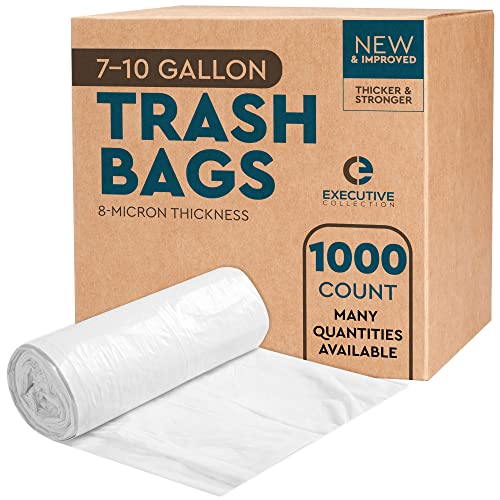 Clear Trash Bags 7-10 Gallon Bulk Pack 1000 Count - Medium Garbage Liners for Kitchen, Office, Bedroom - 8 Microns