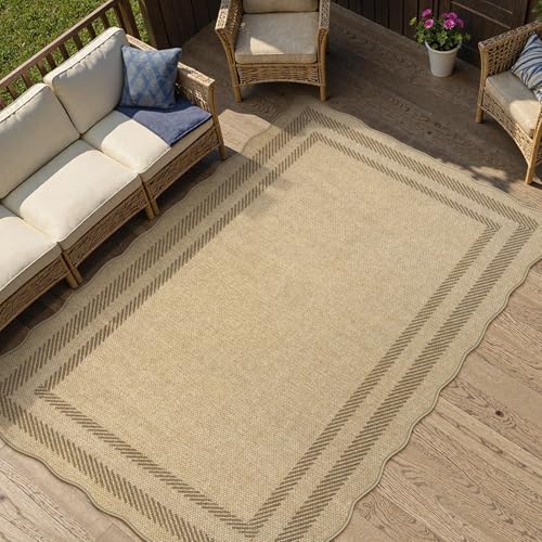 Outdoor Rug 3x5 Feet Tan with Border - Non-Slip Washable Farmhouse Carpet for Entryway and Patio - Variation of THIS listing