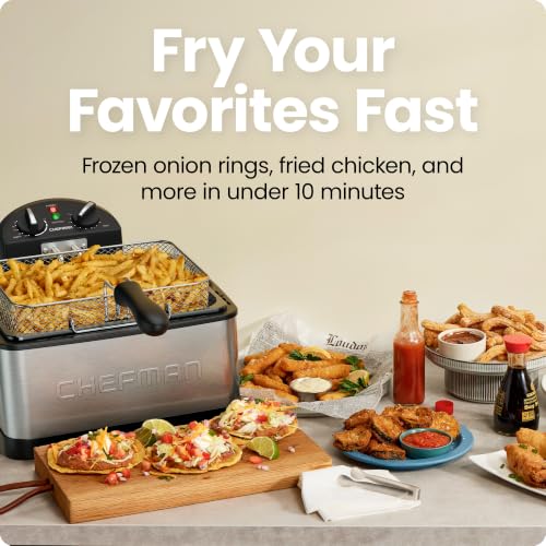 Large 4.5L Deep Fryer with Basket, Adjustable Temp & Timer, Removable Oil Container