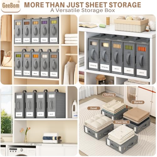 6 Pack Sheet Organizers with Clear Windows & Reinforced Handles - Durable Bed Storage Bins