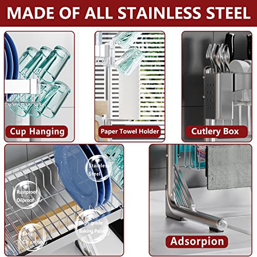 Silver 2-Tier Over Sink Dish Drying Rack - Adjustable Stainless Steel Kitchen Organizer