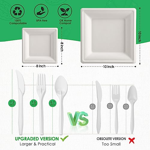 Disposable Compostable Paper Plates Set 300pcs - 10 Inch Eco-Friendly Dinnerware