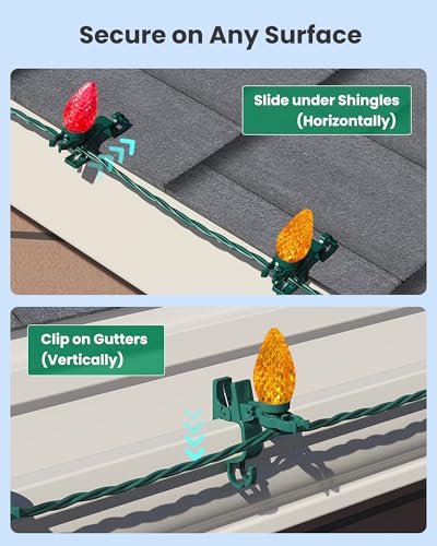 SURAIELEC 50 Pack Christmas Light Clips for C7/C9, Waterproof Gutter Clips