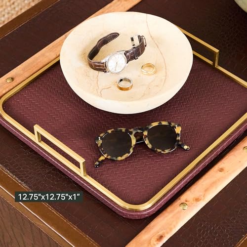 Decorative Coffee Table Tray - Faux Leather with Brass Handles - Espresso - Mayfair Collection