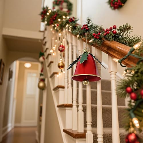 Red Metal Christmas Bell - Giant Rustic Jingle Bell Ornament for Indoor/Outdoor Decor (Variation: Red)