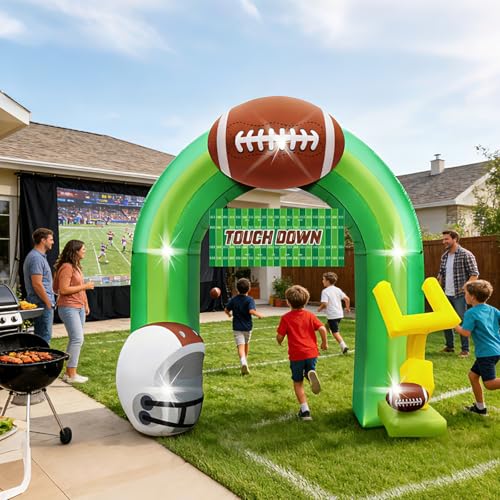 Eyourlife 9FT Inflatable Football Arch with LED Goal Post & Helmet - Yard Party Decor