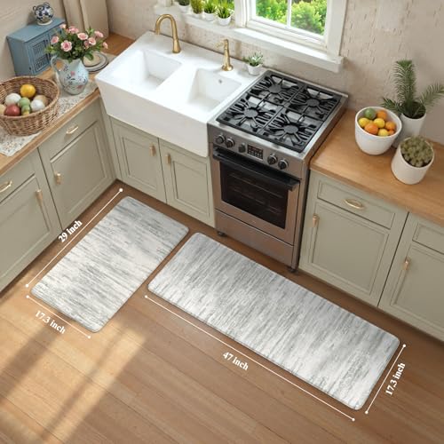 Anti-Fatigue Kitchen Mat Set 17.3 x 47 & 17.3 x 29 Inches Grey Multi Farmhouse Style