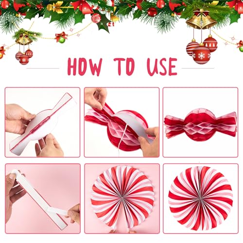 Candy Party Christmas Hanging Paper Fans – Easy Joy Candy Ornament for Ceiling Décor (Variation: Candy Party for Christmas)
