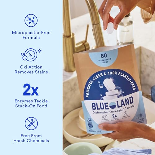 BlueLand Fragrance-Free 120 Count Plastic-Free Dishwasher Detergent Tablets - Eco-Friendly & Powerful Cleaning