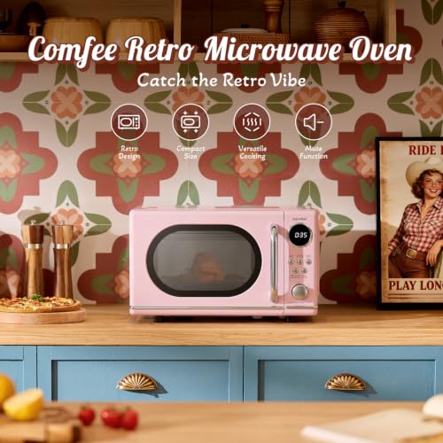 Retro Countertop Microwave Oven 0.7 Cu Ft 700W Pink