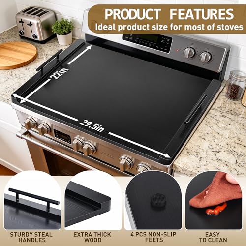 FUSOUBOTY Black Wooden Stove Cover with Handles - Kitchen Counter Extension & Serving Tray