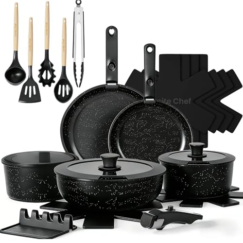 Umite Chef Black 21-Piece Non-Stick Ceramic Cookware Set with Detachable Handles