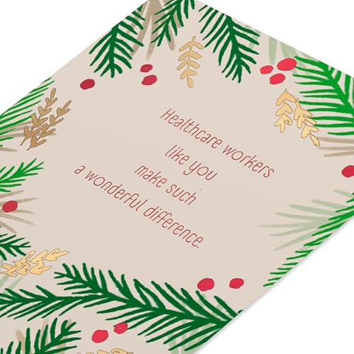 American Greetings Christmas Thank You Card for Healthcare Workers (Greenery Background) – with Envelope