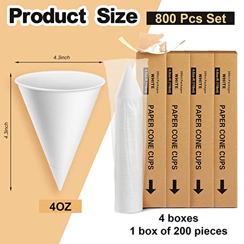 Roshtia 4 oz Paper Cone Cups for Water Cooler Dispenser, Pack of 800