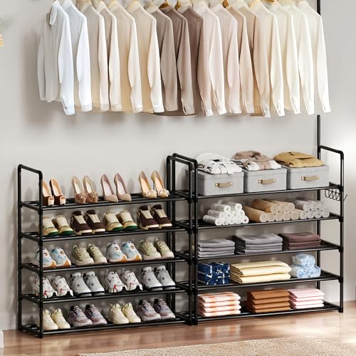 SRRSO Black 10-Tier Metal Shoe Rack Organizer for 40-45 Pairs, Tall Closet & Entryway Storage